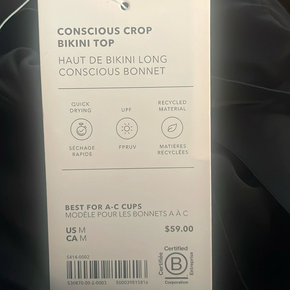 NWT Conscious Crop Bikini Top Medium  A-C Black - Picture 3 of 3